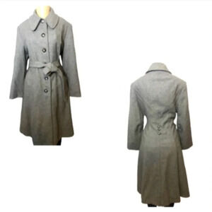 Women’s Vintage  Gray Wool Blend Mid knee Peacoat with Belt